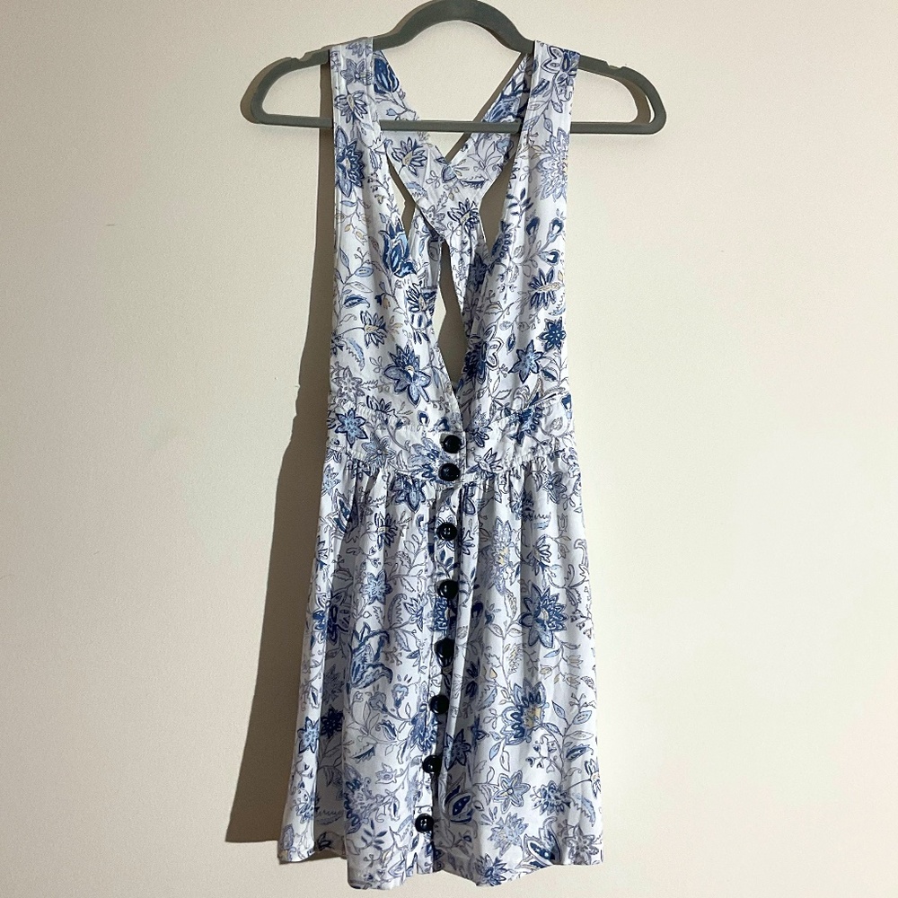 Blue and White Floral Button Front Dress